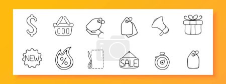 Illustration for Discounts line icon. Gift, coupon, tag, dollar, hot price, black friday sale. - Royalty Free Image