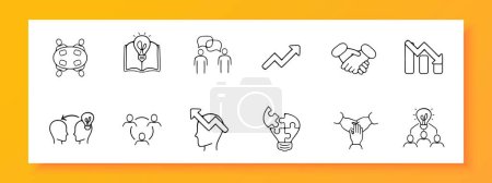 Illustration for Teamwork line icon. Graph, handshake, productivity crash, communication. Vector black line icon on white background for Business - Royalty Free Image