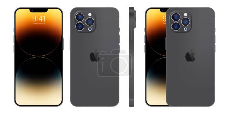 Illustration for New iPhone 15 pro, pro max Deep gray color by Apple Inc. Mock-up screen iphone and back side iphone. High Quality. Official presentation. Editorial. - Royalty Free Image