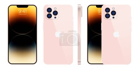 Ilustración de Nuevo iPhone 15 pro, pro max Color rosa profundo de Apple Inc. Mock-up pantalla iphone y parte posterior iphone. Alta calidad. Editorial. - Imagen libre de derechos