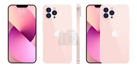 Illustration for New iPhone 15 pro, pro max Deep pink color by Apple Inc. Mock-up screen iphone and back side iphone. High Quality. Editorial. - Royalty Free Image