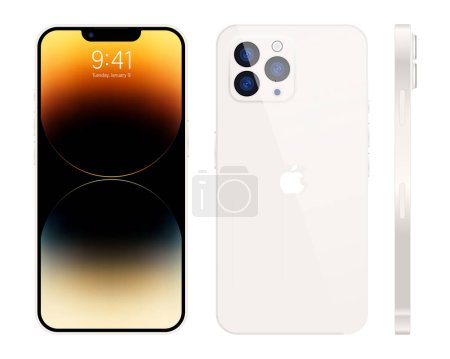 Illustration for New iPhone 15 pro, pro max white color by Apple Inc. Mock-up screen iphone and back side iphone. High Quality. Official presentation. Editorial. - Royalty Free Image