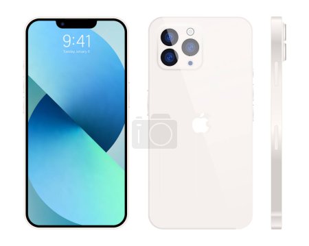 Illustration for New iPhone 15 pro, pro max white color by Apple Inc. Mock-up screen iphone and back side iphone. High Quality. Official presentation. Editorial. - Royalty Free Image