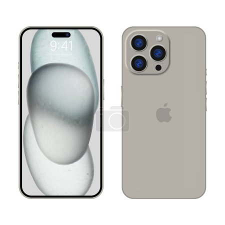 Illustration for New iPhone 15 pro, pro max Deep gray color by Apple Inc. Mock-up screen iphone and back side iphone. High Quality. Official presentation. Editorial - Royalty Free Image