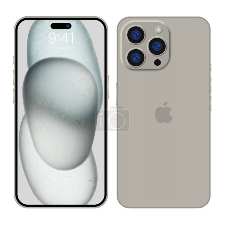 Ilustración de Nuevo iPhone 15 pro, pro max Color gris profundo de Apple Inc. Mock-up pantalla iphone y parte posterior iphone. Alta calidad. Presentación oficial. Editorial - Imagen libre de derechos