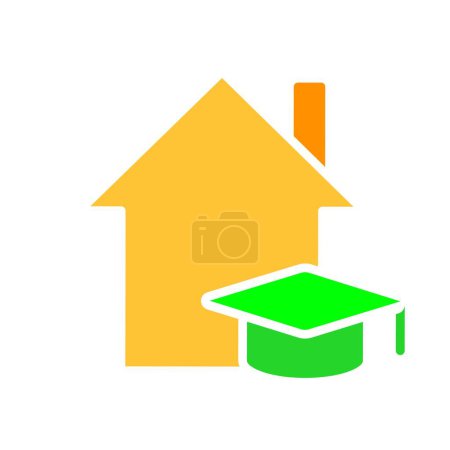 Illustration for House with graduate cap line icon. Stay at home, self-isolation, free time, safety, building. Vector color icon on a white background for business and advertising - Royalty Free Image