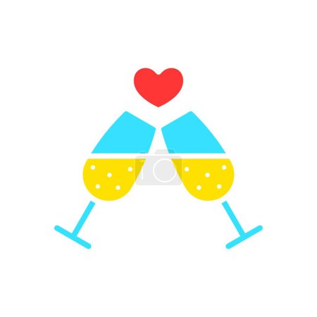 Illustration for Champagne with hearts line icon. Relationship, love, date, Valentine's day, connection, marriage, family, feelings. Vector color icon on a white background for business and advertising - Royalty Free Image