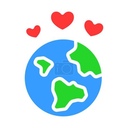 Illustration for Planet with hearts line icon. Relationship, love, date, Valentine's day, connection, marriage, family, feelings. Vector color icon on a white background for business and advertising - Royalty Free Image