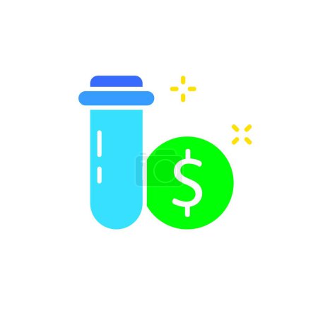 Illustration for Flask with dollar line icon. Science, research, chemistry, beaker, school, university, lesson. Vector color icon on a white background for business and advertising - Royalty Free Image