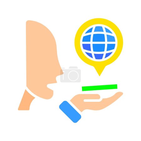 Illustration for Request to translator by voice line icon. Communication, language, vocabulary, learning, foreigner, tourism. Vector color icon on a white background for business and advertising - Royalty Free Image