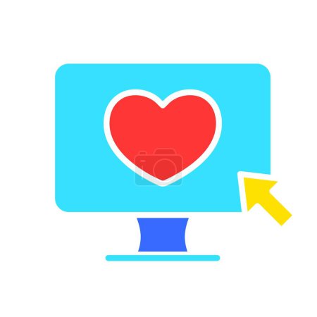 Ilustración de Monitor con icono de línea de corazón. Tecnología, pantalla, TV, ordenador, resolución, tiempo libre. Icono de color vectorial sobre fondo blanco para negocios y publicidad - Imagen libre de derechos