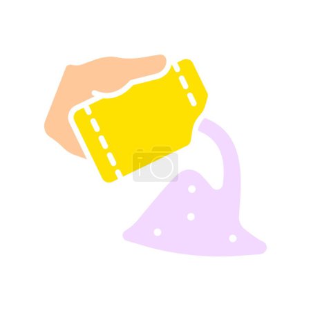 Ilustración de La mano vierte azúcar de un icono de la línea de la bolsa. Dulzura, azúcar refinada, cubo, caries, jarabe, diabetes, insulina. Icono de color vectorial sobre fondo blanco para negocios y publicidad - Imagen libre de derechos