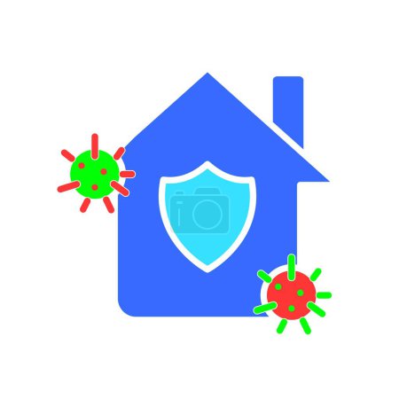 Illustration for House with virus molecules line icon. Stay at home, self-isolation, free time, safety, building. Vector color icon on a white background for business and advertising - Royalty Free Image