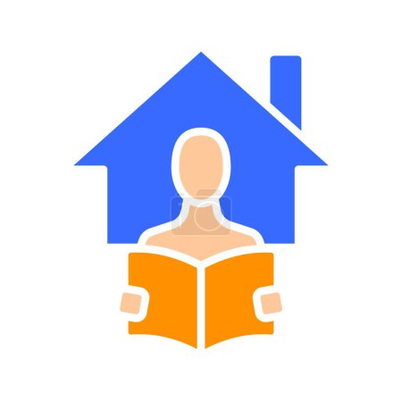 Illustration for Man holding a book on house line icon background. Stay at home, self-isolation, free time, safety, building. Vector color icon on a white background for business and advertising - Royalty Free Image