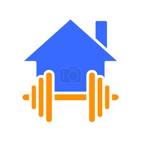 Illustration for House with dumbbells line icon. Stay at home, self-isolation, free time, safety, building. Vector color icon on a white background for business and advertising - Royalty Free Image