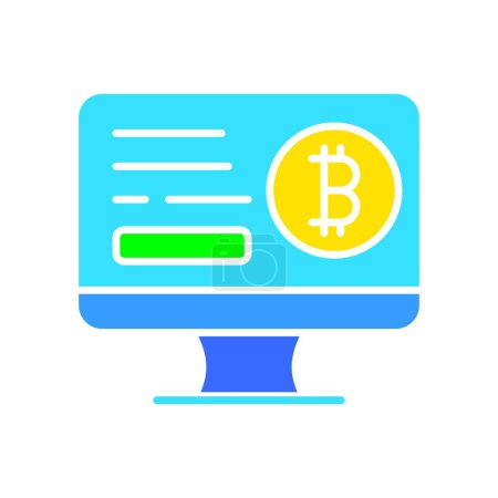 Illustration for Monitor with Bitcoin line icon. Technology, screen, TV, computer, resolution, free time. Vector color icon on a white background for business and advertising - Royalty Free Image