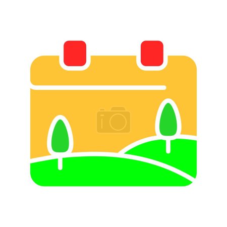 Illustration for Calendar with picture line icon. Year, month, week, weekend, holiday, date, schedule. Vector color icon on white background for business and advertising. - Royalty Free Image