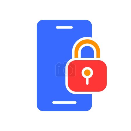 Illustration for Smartphone with lock line icon. Gadget, social network, applications, Internet, technology. Vector color icon on a white background for business and advertising. - Royalty Free Image
