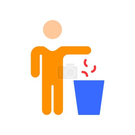 Ilustración de Un hombre tirando basura icono de la línea. Calles limpias, reciclaje, bote de basura, clasificación, volcado, limpieza. Icono de color vectorial sobre fondo blanco para negocios y publicidad. - Imagen libre de derechos