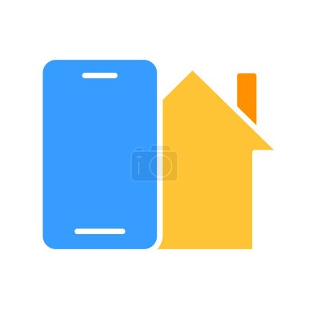 Illustration for House with smartphone line icon. Stay at home, self-isolation, free time, safety, building. Vector color icon on a white background for business and advertising. - Royalty Free Image