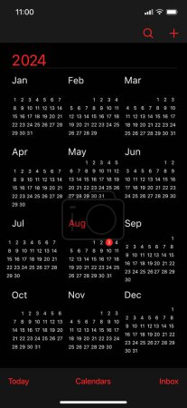 Ilustración de Calendario de Iphones para 2024. Captura de pantalla del calendario de Apple. Mes, día, semana, año nuevo, 2024, feriado, día de actividad. Editorial - Imagen libre de derechos