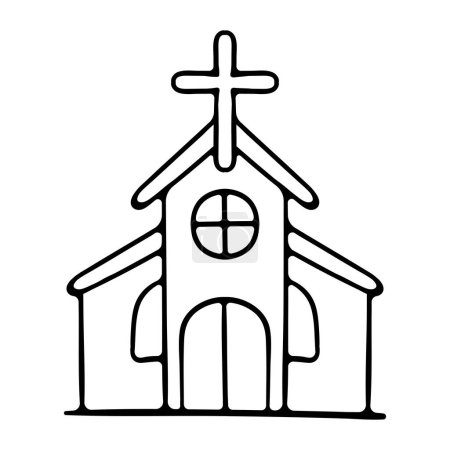 Illustration for Church with a wooden cross. Christian Catholic or Orthodox Church. Christmas concept. Religion, god, jesus christ, prayer, resurrection, sunday. - Royalty Free Image