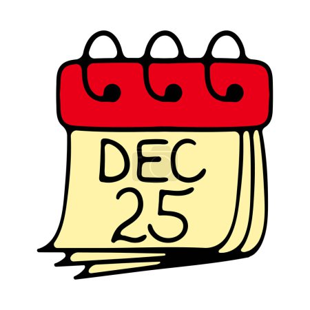 Téléchargez les illustrations : Calendrier avec icône texte du 25 décembre. Nouvelle année concept. Vacances, nouvel an, Noël, fête, jour. Nouveau 2024 année - en licence libre de droit