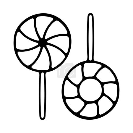 Ilustración de Piruleta con colores en espiral, caramelo retorcido en palo. Conjunto de dibujos animados vectoriales de caramelos redondos con remolinos a rayas. Caramelo de azúcar duro, piruleta aislada sobre fondo blanco - Imagen libre de derechos