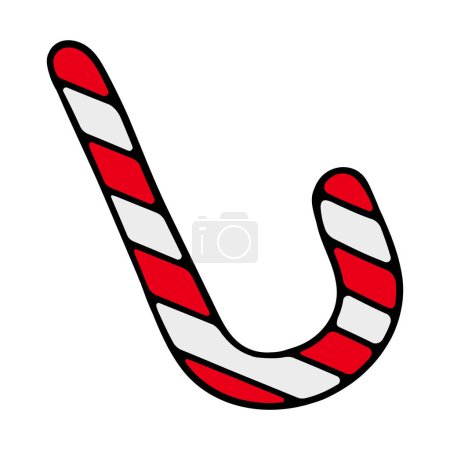 Illustration for Christmas cane lollipop icon with red and white stripes close up. Beautiful tasty candy on a transparent and white background. Isolated element for New Year design decoration. Food vector illustration - Royalty Free Image