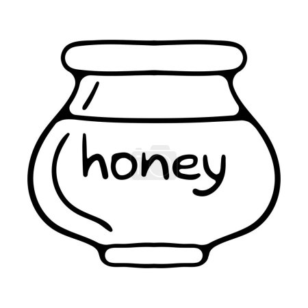 Ilustración de Macetas de miel de dibujos animados. ollas de vidrio y cuchara de madera con goteo miel líquida aislado vector ilustración conjunto. Frascos de miel transparentes - Imagen libre de derechos