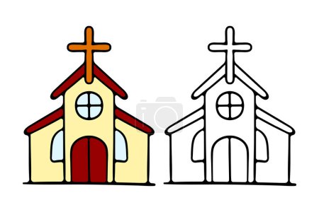 Church with a wooden cross. Christian Catholic or Orthodox Church. Christmas concept. Religion, god, jesus christ, prayer, resurrection, sunday.