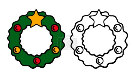 Illustration for Christmas wreath icon with winter floral elements. Season greeting card. Vector illustration. Season greeting card. Vector illustration - Royalty Free Image