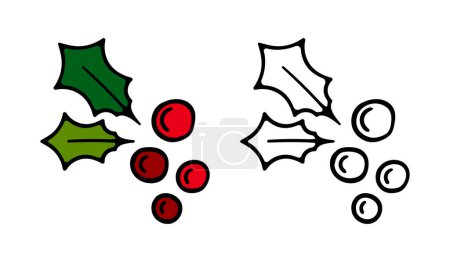 Ilustración de Icono muérdago. Decoraciones navideñas. Holly, bayas rojas. Pide un deseo. Vacaciones, año nuevo, Navidad, celebrar, día. Nuevo año 2024. ilustración vectorial - Imagen libre de derechos