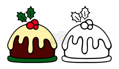 Téléchargez les illustrations : Icône gâteau de Noël. Illustration vectorielle beaux gâteaux modernes, tels que gâteau au chocolat, gâteau Napoléon, tiramisu. Nouvel An, Noël, vacances, cadeau, Père Noël, célébration, Janvier 1, hiver. - en licence libre de droit