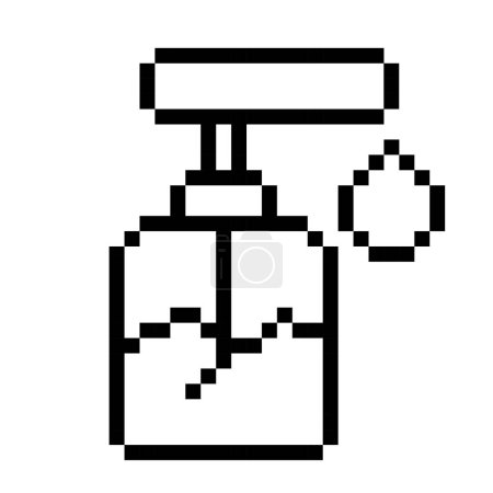 Téléchargez les illustrations : Pot d'icône de ligne de savon liquide. Cosmétiques coréens, produits d'hygiène personnelle, lavage, désinfection, lavage des mains, style pixel. Icône multicolore sur fond blanc - en licence libre de droit