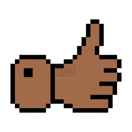 Illustration for Brown thumbs up line icon. Gesture, approval, like, emoji, chat, communication, emotions, pixel style Multicolored icon on white background - Royalty Free Image