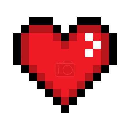 Téléchargez les illustrations : Icône de ligne de coeur rouge remplie. Emoji, Saint Valentin, relations, amour, vie, santé, jeu, traitement, applications, pixel style icône multicolore sur fond blanc - en licence libre de droit