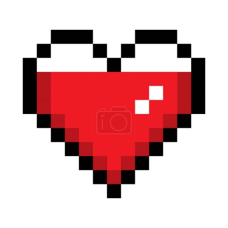 Téléchargez les illustrations : Icône de ligne de coeur rouge presque remplie. Emoji, Saint Valentin, relations, amour, vie, santé, jeu, traitement, applications, pixel style icône multicolore sur fond blanc - en licence libre de droit