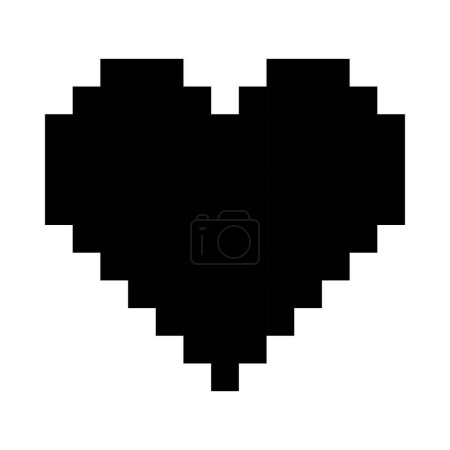 Téléchargez les illustrations : Icône pleine ligne de coeur noir. Emoji, Saint Valentin, relations, amour, vie, santé, jeu, traitement, applications, pixel style icône multicolore sur fond blanc - en licence libre de droit