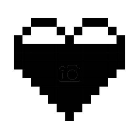 Téléchargez les illustrations : Presque rempli icône de ligne de coeur noir. Emoji, Saint Valentin, relations, amour, vie, santé, jeu, traitement, applications, pixel style icône multicolore sur fond blanc - en licence libre de droit