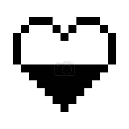 Téléchargez les illustrations : Icône de ligne de coeur noire à moitié remplie. Emoji, Saint Valentin, relations, amour, vie, santé, jeu, traitement, applications, pixel style icône multicolore sur fond blanc - en licence libre de droit