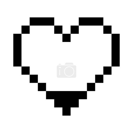 Téléchargez les illustrations : Légèrement rempli icône de ligne de coeur noir. Emoji, Saint Valentin, relations, amour, vie, santé, jeu, traitement, applications, pixel style icône multicolore sur fond blanc - en licence libre de droit