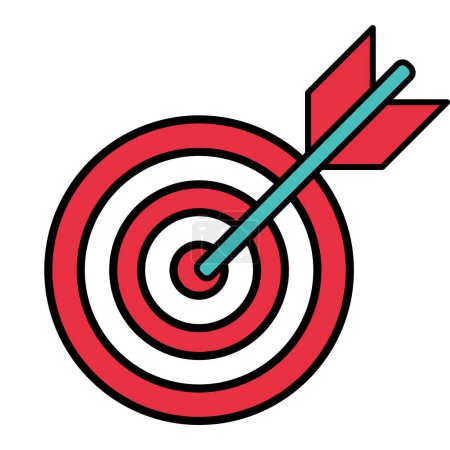 Illustration for Target with arrow in center illustration. Target, bullseye, arrow, shooting range, darts, shooting, dart, shooter bow sight sniper Vector icons - Royalty Free Image