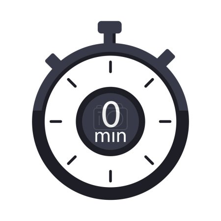 Illustration for Timer with 0 minutes on dial illustration. Time, stopwatch, alarm clock, clock, second, hour, minute, countdown, chronometer hands mechanism Vector icons - Royalty Free Image