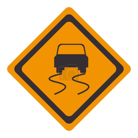 Ilustración de Slippery road sign illustration (en inglés). Peligro, advertencia, reglas de tráfico, coche, hielo, frío trineo accidente carretera Vector iconos - Imagen libre de derechos