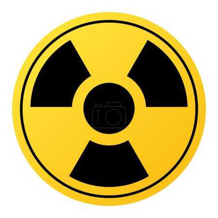 Ilustración de Signo de amenaza radiactiva en la ilustración de fondo amarillo. Irradiación, peligro, radiación, enfermedad, infección, planta de energía nuclear, mutación, rayos X iconos vectores - Imagen libre de derechos