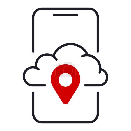 Ilustración de Navegador Gps con tiempo en la ilustración incolora smartphone. Gadget, dirección, mapa, pronóstico, marca, nubes, internet - Imagen libre de derechos