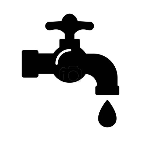 Illustration for Black faucet illustration. Water, plumber, plumbing, valve, drop, bath sink shower pipe leak Vector icons - Royalty Free Image