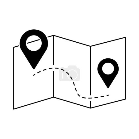 Ilustración de Camino en la ilustración de folletos. GPS tag, mapa, dirección, atlas, globo, terreno road navigator Vector icons - Imagen libre de derechos