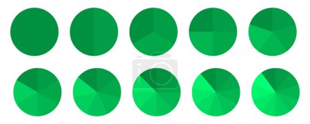 Illustration for Pie graph in green colors illustration. Work, function, plan, drawing, mathematics, diagram geometry Vector icons - Royalty Free Image
